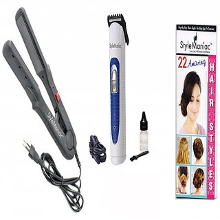 Style Maniac Combo Of Ceramic Hair straightener And Men's Trimmer  With an attractive freebie hairstyle booklet