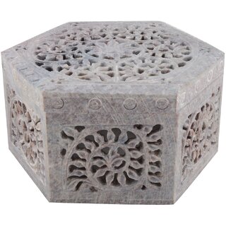 Freshings Gaurara Carved Hexagon Shaped Box (F-GB-6)