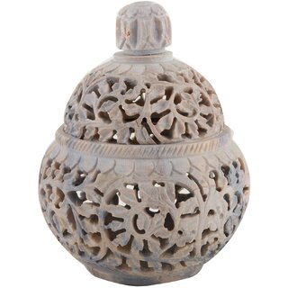 Freshings Gaurara Carved Box Pot Shaped With Round Lid (F-GP-1) Freshings Gaurara Carved Box Pot Shaped With Round Lid (F-GP-1)