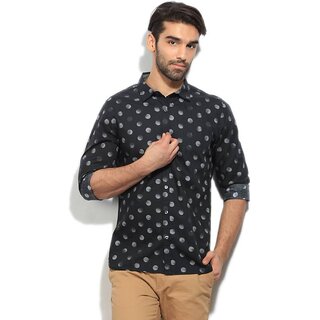                       Men's Polkadot Print Casual Black Shirt                                              
