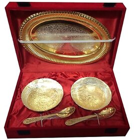 Rastogi Handicrafts Craft India 5pcs Decorative bowl set with tray-gold finish
