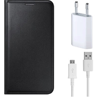 Snaptic Limited Edition Black Leather Flip Cover for Redmi 2 with USB Travel Charger