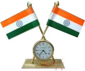 Indian  Flag With Clock For Office Car Home