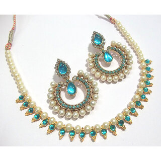 Sky blue tilak pearl polki necklace set Sky blue tilak pearl polki necklace set
