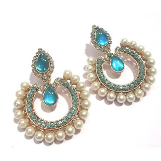                       Sky Blue Tilak Polki Earrings                                              