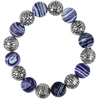 Pearlz Ocean Designer Round Shaped Mosaic Beads 7.5 Inches Stretchable Bracelet