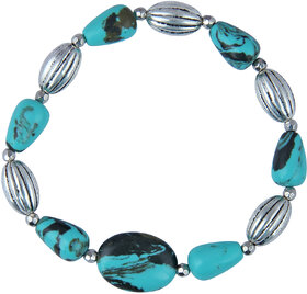 Pearlz Ocean Oval, Drop Shaped Mosaic Beads Stretchable 7.5 Inches  Bracelet