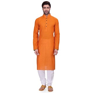 RG Designers Men's Full Sleeve Kurta Pyjama Set AVDoubleHandloom-Orange