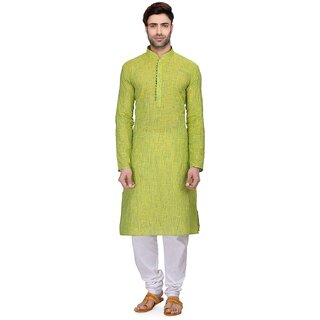 RG Designers Men's Full Sleeve Kurta Pyjama Set AVHandloomLoops-Green