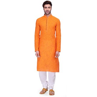 RG Designers Men's Full Sleeve Kurta Pyjama Set AVHandloomLoops-Orange