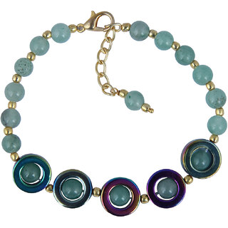 Pearlz Ocean Green Aventurine And Hematite Beads 7 Inches Bracelet For Women