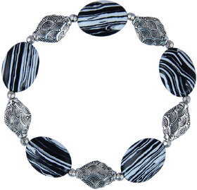 Pearlz Ocean Oval Shaped Mosaic Beads Stretchable 7.5 Inches Bracelet For Women