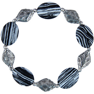 Pearlz Ocean Oval Shaped Mosaic Beads Stretchable 7.5 Inches Bracelet For Women