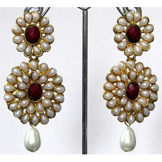 Pearl Double Flower Brown Kundan Drop Earring Pearl Double Flower Brown Kundan Drop Earring