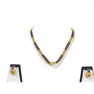                       Golden Black Beads Thushi Necklace Set                                              