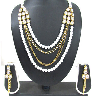                       Fancy White Pearl Necklace Set                                              