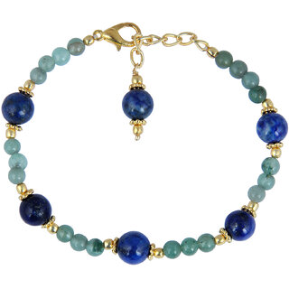                       Pearlz Ocean Aventurine And Dyed Lapis Lazuli 7 Inches Beads Bracelet For Women                                              