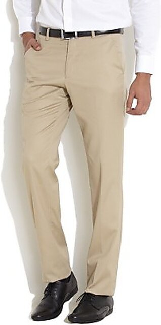 T-HOOD Men's Regular Fit Rayon Terylene Blend Solid Formal Urbane Cream  Trousers with Side Pockets