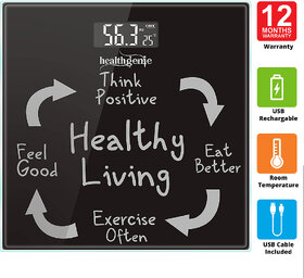 Healthgenie Rechargeable Digital Personal Weighing Scale for Human Body with Room Temperature Display-(Healthy Living)