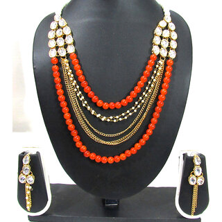                       Fancy Orange Pearl Necklace Set                                              