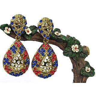                       Golden Red And Blue stone earring                                              