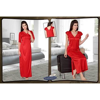 Womens 2pc Red Nightwear Nighty Over Coat 2033g Bedroom Dress Sleep Set Ne