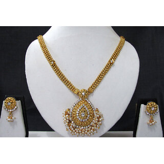                       Golden Tilak Stone Ghungaru Necklace Set                                              