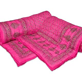 Shop Rajasthan Sanganeri Buy 1 Get 1 Free Gold Print Pink Single Bed Quilt