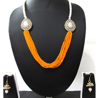                       Yellow Pearl Two Side Brooch Jhumka necklace set                                              