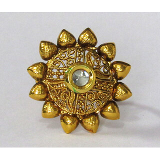                       White Stone Heart Layer Golden Ring                                              