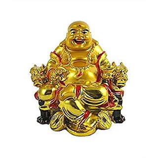 Re-Buy feng shui laughing buddha on chair with ingot and money coin for health wealth and happiness
