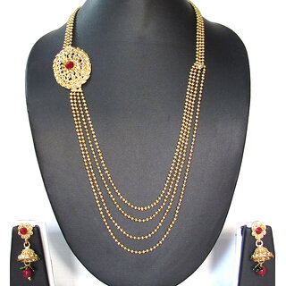                       Maroon pearl 1 side brooch necklace set                                              