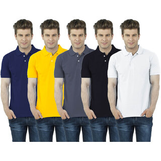                       Eetee Blue, Yellow, Grey, Black & White T-Shirt Medium Size Men -Pack Of 5                                              