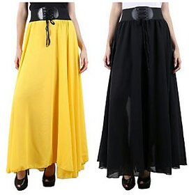 Raabta yellow  Black Long skirt with Belt set of two