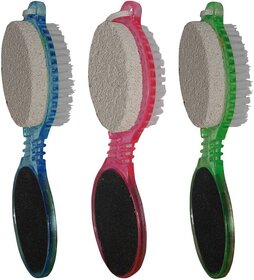 kudos 4 in 1 Pedicure Brush Set Cleanse Scrub Buff Foot Scrubber Nail Emery File ( pack of 3 )