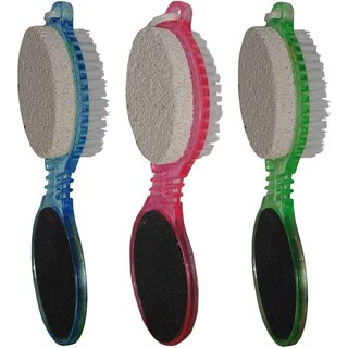 kudos 4 in 1 Pedicure Brush Set Cleanse Scrub Buff Foot Scrubber Nail Emery File ( pack of 3 )