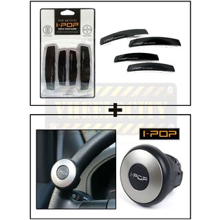 love4ride Combo Of Mini I-Pop Steering Knob & Black I-Pop Door Guard