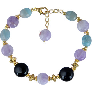                       Pearlz Ocean Amethyst, Black Agate And Amazonite 7 Inches Beads Bracelet For Women                                              