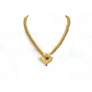 Golden Pink Stone Pendant Thushi Necklace