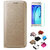 Golden Leather Flip Cover with HD Tempered Glass and OTG Adaptor for Oppo A37