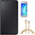 Black Leather Flip Cover with HD Tempered Glass and Golden Nylon USB Cable for Vivo Y55