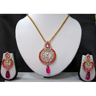Dark Pink drop long chain pendant necklace set