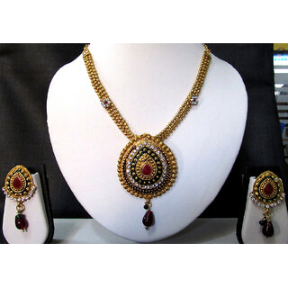                       Maroon Green Minakari pendant necklace set                                              