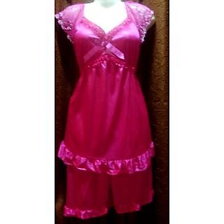                       Sleepwear Babydoll Top  Shorts Bed Fun Hot Pink Night Set Honeymoon Gift                                              