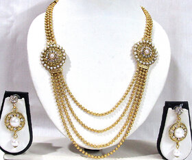 Golden Pearl Layer 4 Line Necklace Set