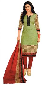 Womens Cotton Dress Material Green Red