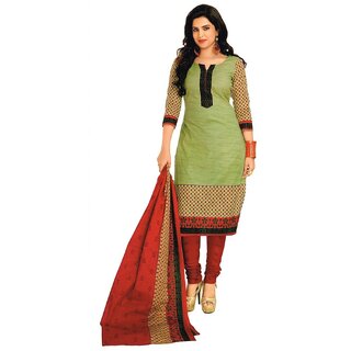 Womens Cotton Dress Material Green Red