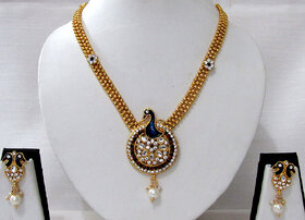Golden peacock pendant drop necklace set