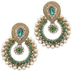 Green stone pearl polki earring