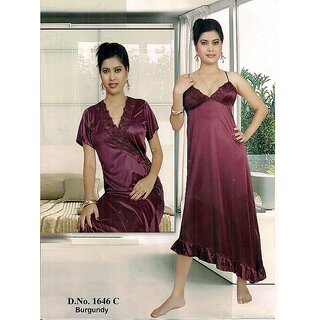                       Womens Sleep Set Sexy 2pc Nighty  Over Coat New Babydoll Burgundy Red 1646C                                              